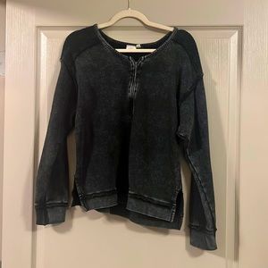 Distressed black pullover sweatshirt